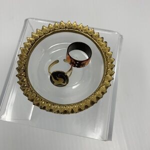 Vintage Ring Dish Sunflower Clear & Gold Catchall Trinket Jewelry